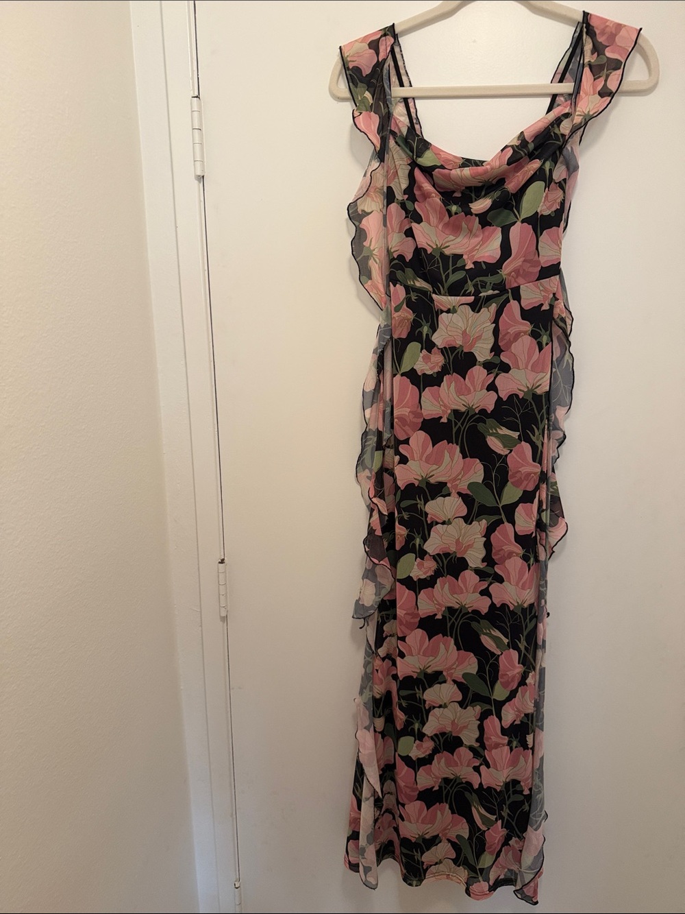 Petal & Pup Black Maxi Dress with Pink Floral Print